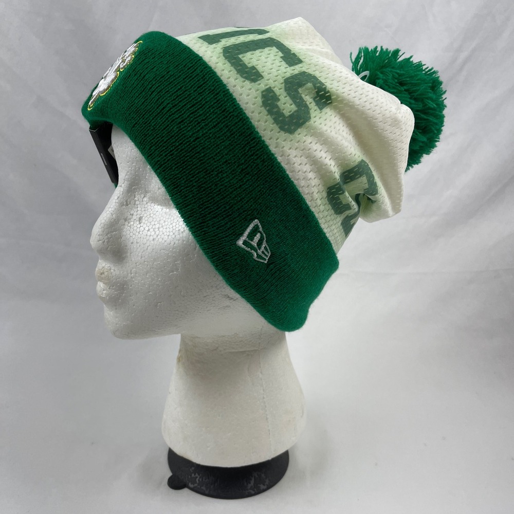 New Era Boston Celtics NBA Mens OSFM Green White Mesh Pom Beanie Knit Hat NEW